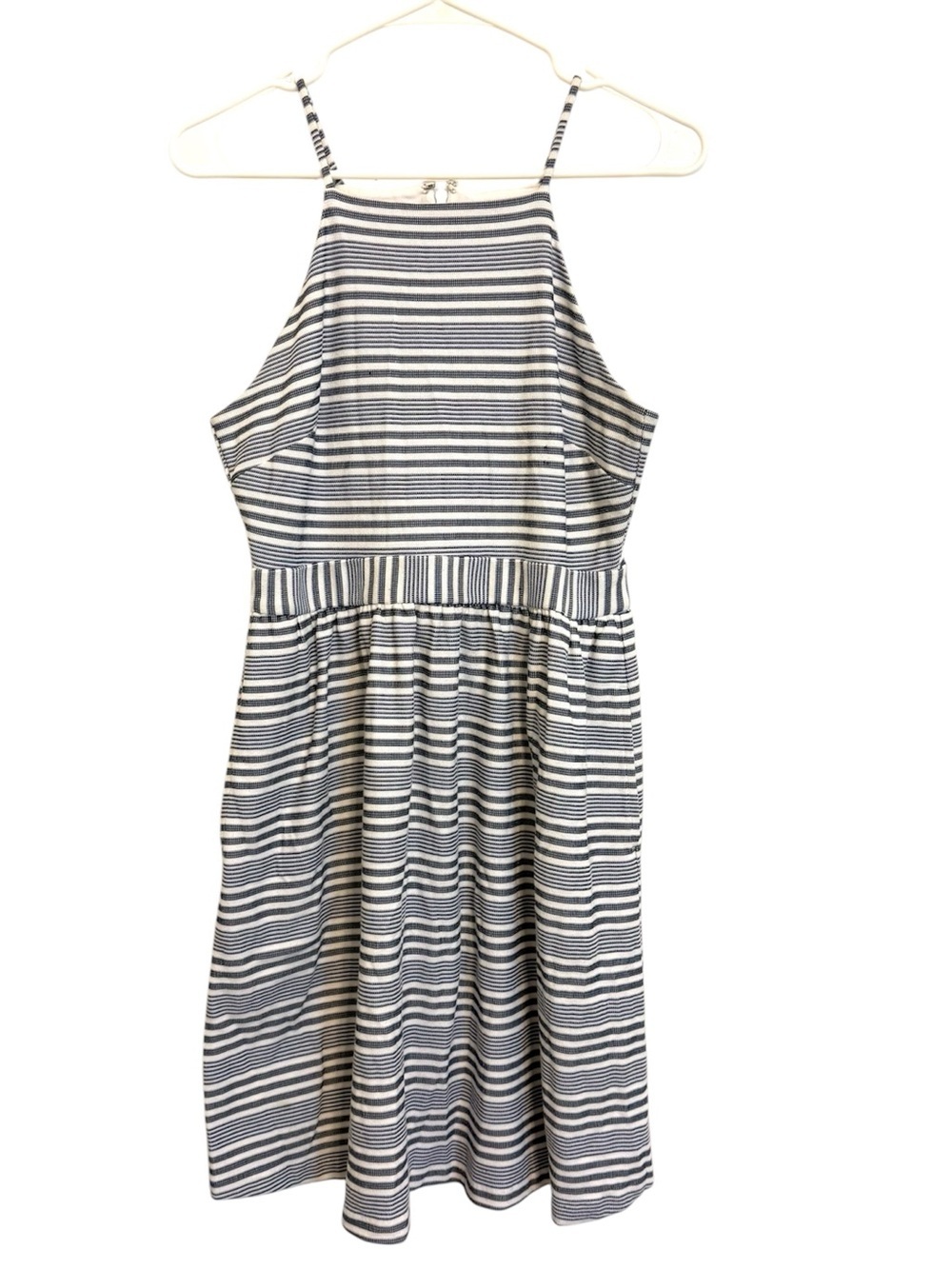 2/$30 Banana Republic Striped Fit & Flare Pocket Dress Petite 6P Blue White